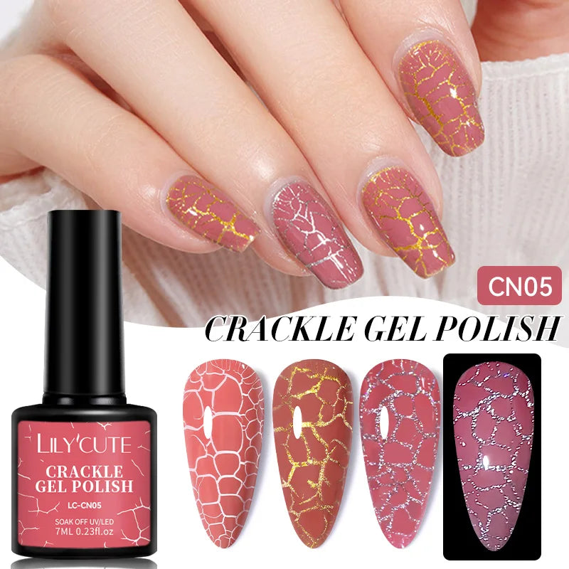 LILYCUTE 7ml Neon Crackle Gel Nail Polish Summer Fluorescent Quick Drying Semi Permanent UV Gel Nail Art Varnish DIY Manicure