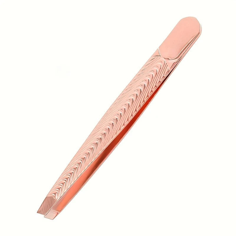 Professional Slanted Precision Tweezers - Heavy-Duty Stainless Steel Non-Slip Grip for Eyebrows Beard False Eyelashes