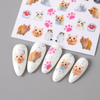 Lovely Dog Cat Animal Bunny 3D Korean Cartoon Scrawl Relief Self Adhesive Nail Art Stickers Cute Pretty Puppy Kitty Star Manicur