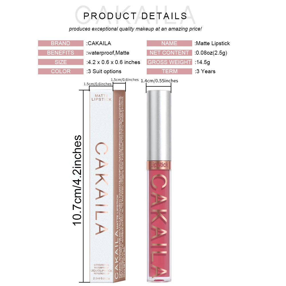 CAKAILA Waterproof Liquid Lipstick Set - Nude, Matte Red | 24-Hour Long-Lasting Lip Gloss | Suitable For All Skin Types