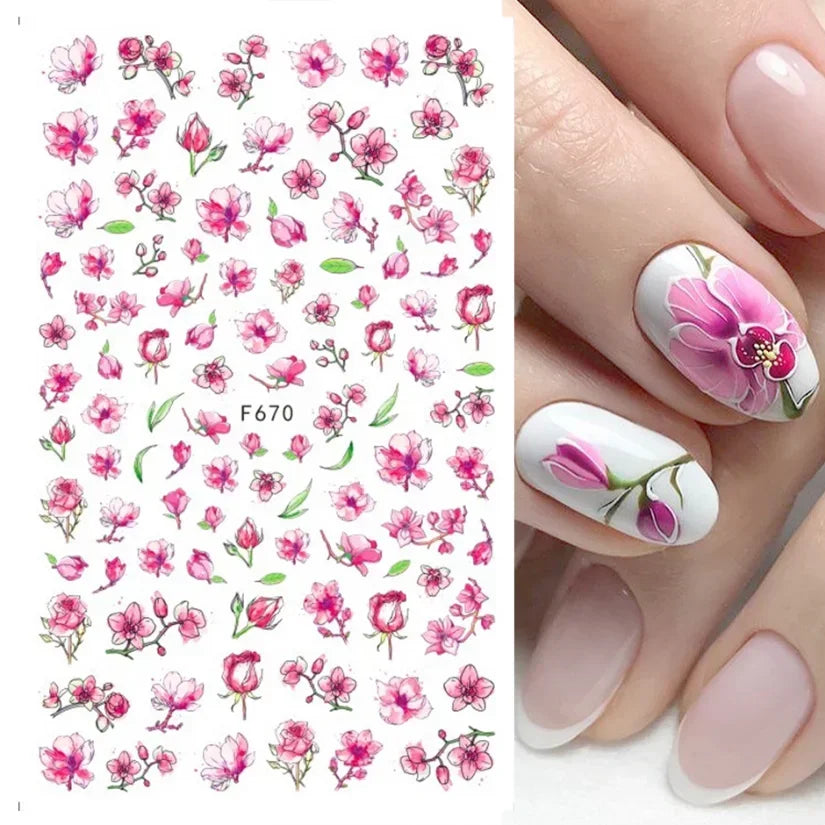 1pcs Sakura Flower 3D Nail Stickers White Cherry Blossom Nail Art Decals Spring Summer Adhesive Slider Decor Wedding Manicure
