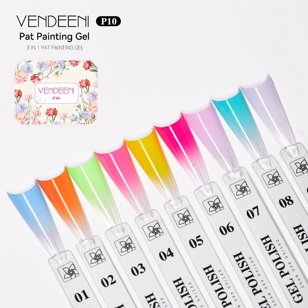 Vendeeni 9 Colors Patting Painting Gel Nail Polish Blooming Transfer Design UV LED Soak Off Gel Varnish Gradient Pat Gel Palette