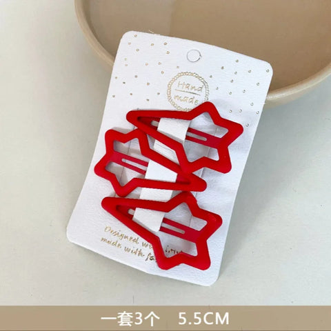 3PCS/Set Women Girls Cute Hair Clips Red Heart Star Geometric Hairpins Sweet Bangs Barrettes Christmas New Year Hair Accessories