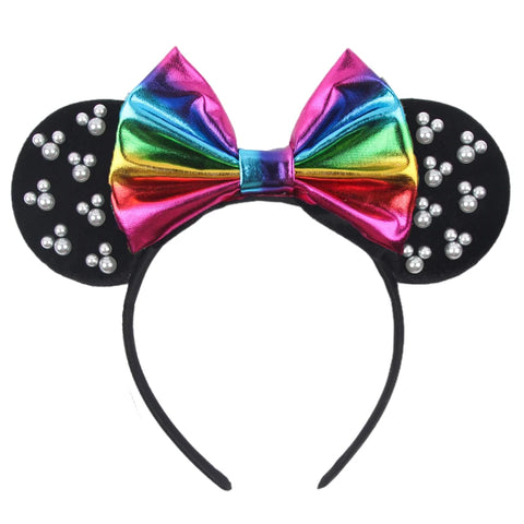 Disney Mickey 3.3"Velvet Ears Headband For Girls Soft Bow Hairband Halloween Festival Party Christmas DIY Hair Accessories