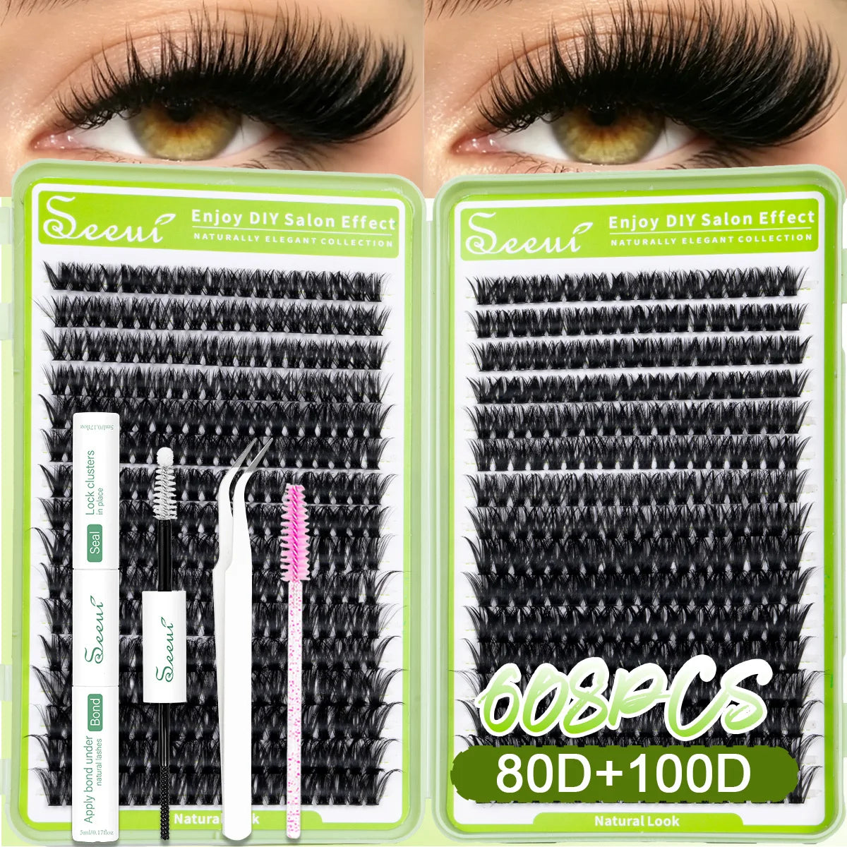 SEEUI DIY Cluster Lashes Kit Individual Lashes 3D Faux Mink Lashes Wispy Eyelash Extension Kit with Bond&Seal Lash Tweezer