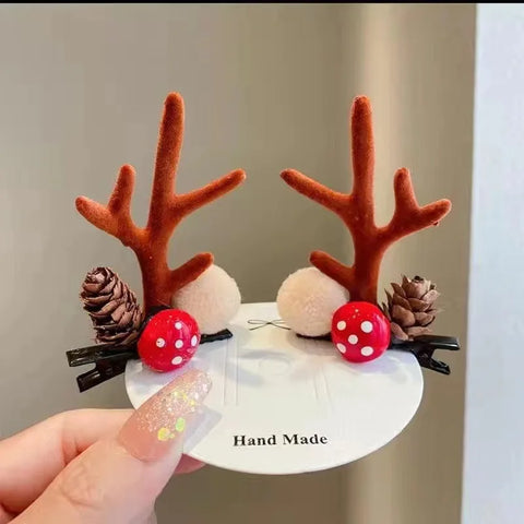 2pcs/Set Kawaii Christmas Elk Ear Hair Clip Women Girl Santa Snowman Hairpin Xmas Party Barrettes For Kids Cosplay Headwear
