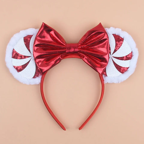 2023 Disney Christmas Mickey Ears Headband For Girls Sequins Bow Festivall Party Hairband DIY Hair Accessories