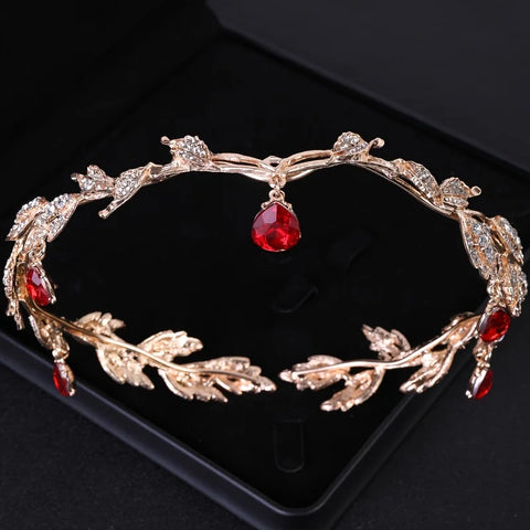 Fashionable and Luxurious Elf Crown Bridal Crystal Rhinestone Waterdrop Leaf Hair Accessories Romantic Head Accessories forWomen