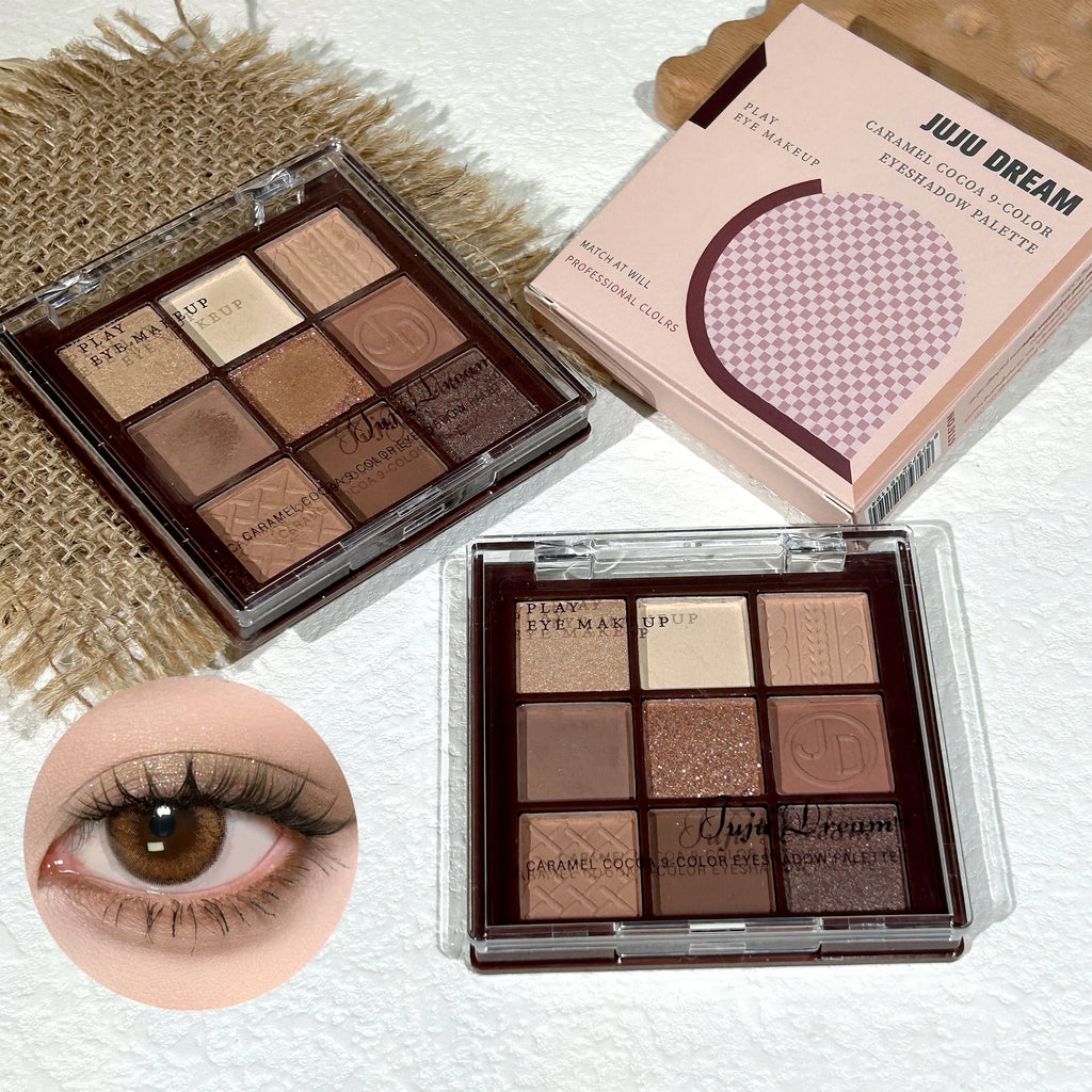 Chocolate Warm Brown Earth Palette - 9 Shades Matte Orange Brown Pearlescent Glitter Illuminating Wear Eyeshadow