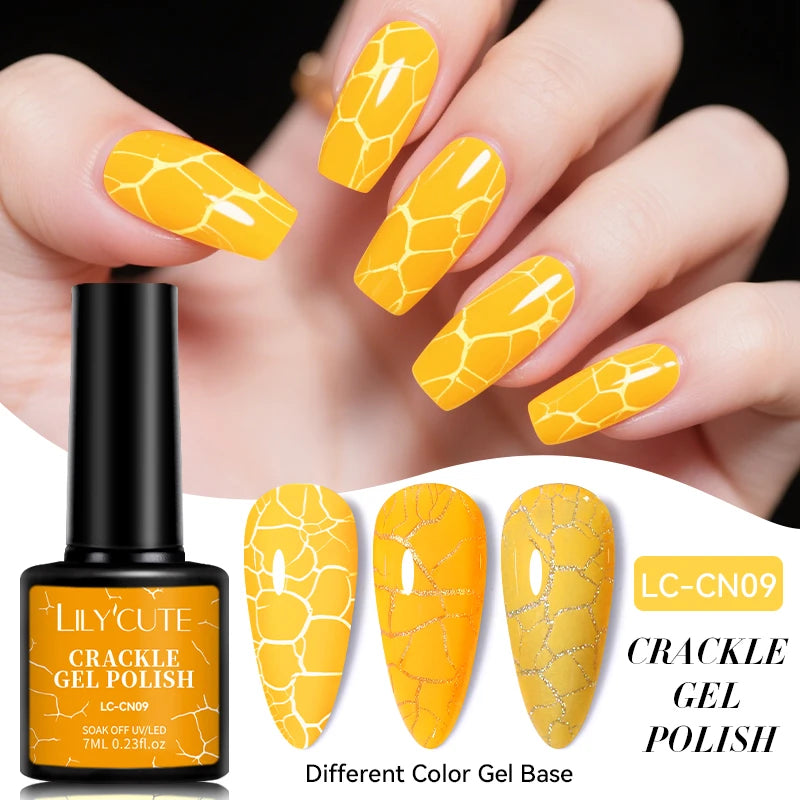 LILYCUTE 7ml Neon Crackle Gel Nail Polish Summer Fluorescent Quick Drying Semi Permanent UV Gel Nail Art Varnish DIY Manicure