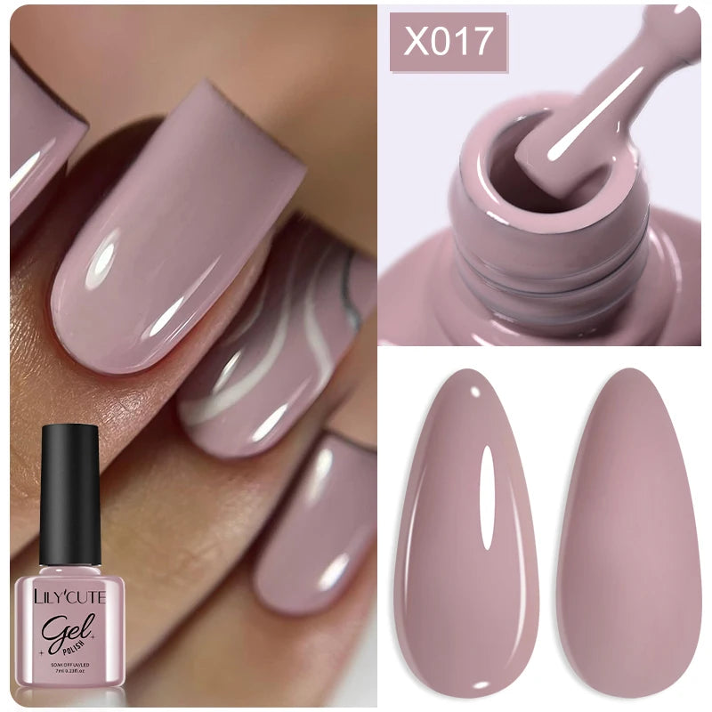 LILYCUTE Nude Crystal Rubber Base Gel Nail Polish Natural Color Semi Permanent UV Gel Soak Off Self Leveling Nail Gel Varnishes