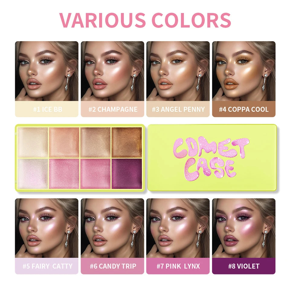 8 Colors Cream Highlighter Palette for Highlight Face Brighten Highlighter Blush Shimmer Waterproof Makeup Tool Cosmetics