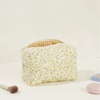 Women's Bag Floral Quilted Cosmetic Bag Large-capacity Cotton Fabric Storage Toiletries Bag For Cute Ladies Checkered Embroidery