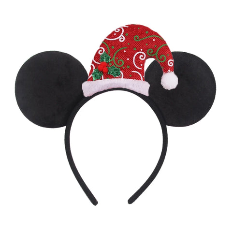 2023 Disney Christmas Mickey Ears Headband For Girls Sequins Bow Festivall Party Hairband DIY Hair Accessories