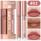 DUNUF Lip Gloss And Lip Oil Set 2-Piece Long-Lasting Waterproof Matte Moisturizing Non-Fading Lipstick Collection