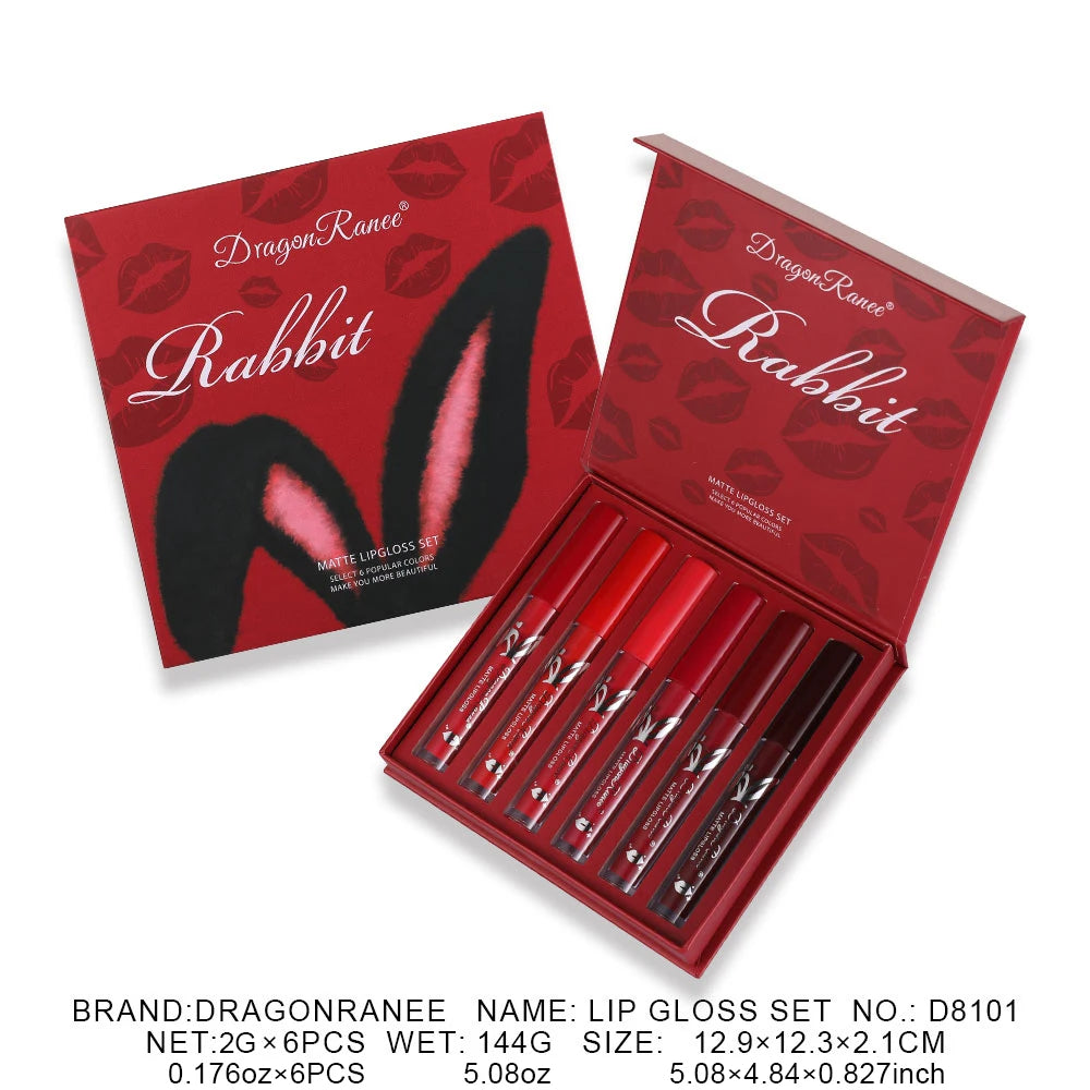 6-Piece Lip Gloss Set Velvet Matte Lip Gloss Waterproof and Sweat-Proof Lipstick Non-Stick Cup Matte Lipstick Holiday Gift Set