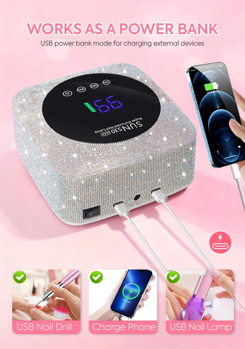 Rechargeable 180W UV LED Nail Lamp For Quick Curing All UV Gel 57LED Professional Nail Dryer With Motion Sensing Salon Equipment