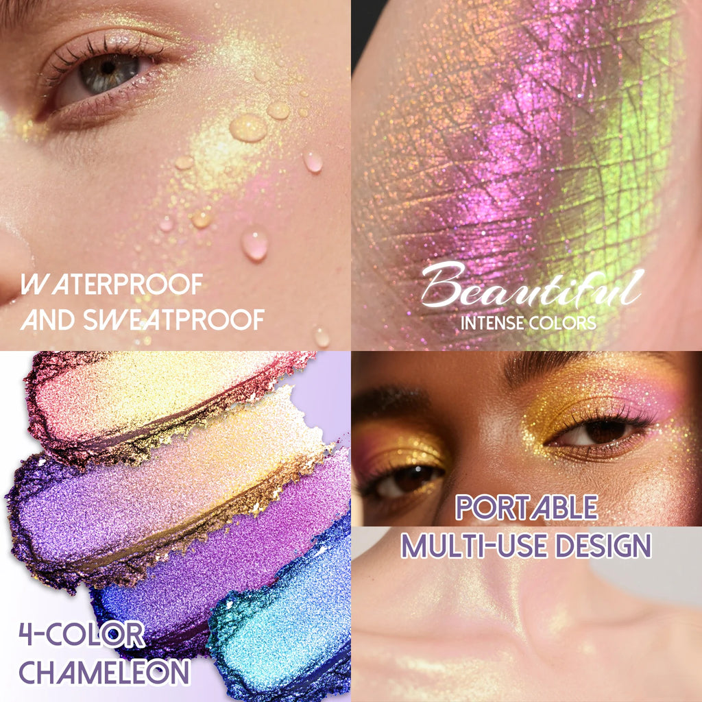 CHARMACY 4 Colors Duochrome Eyeshadow Palette Vegan Shimmer Multichrome Long-lasting Eye Shadow Cosmetic Makeup for Women