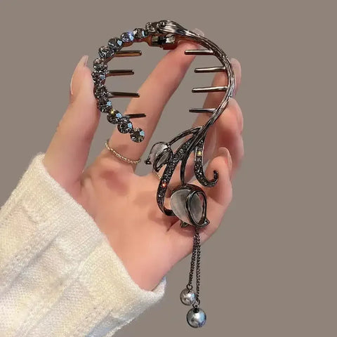 Flower Tassel Hair Clip Women Ladies Butterfly Rhinestone Pearl Metal Hair Claw Round Bun Ponytail Holder Hair Accessories