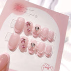 Glitter Fairy Rhinestone False nail Tips for Bride lady Wearable Sweet Crystal Design Press on Nails Mid Length Fake Nail Patch