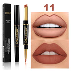 2 In 1 Matte Lipstick Pencil Double Head Lip Liner Pen Red Nude Long Lasting Waterproof Lady Charming Lip Pencil Makeup Tools