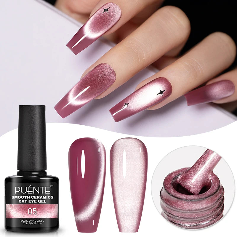 PUETNE 7.5ML Amber Moonlight Cat Magnetic Gel Nail Polish Winter Nails Jelly Glass Cat Eye Soak Off UV Semi-Permanent Varnish