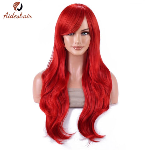Aideshair synthetic wig  Fashion Wigs 28" 70cm Long Wavy Curly Hair Heat Resistant Wig Cosplay Wig For Women With Free Wig Cap