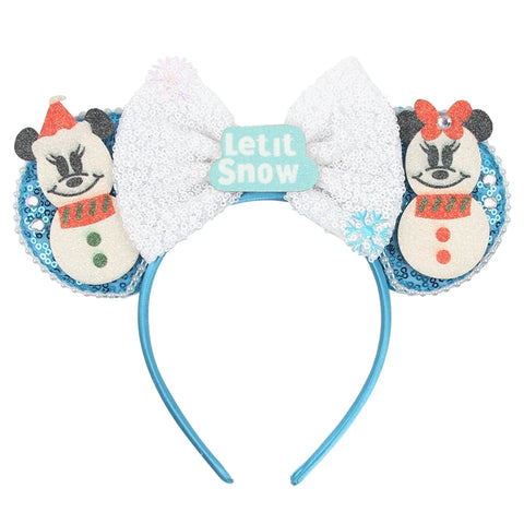 2023 Disney Christmas Mickey Ears Headband For Girls Sequins Bow Festivall Party Hairband DIY Hair Accessories