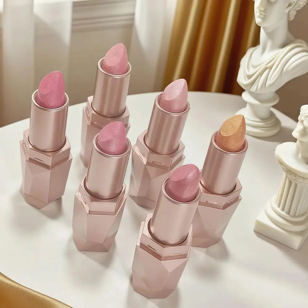 Diamond Glitter Lipstick Long Lasting Waterproof Moisturizing Highly Pigmented Metallic Shine Pearlescent Non Stick Cup Lipstick