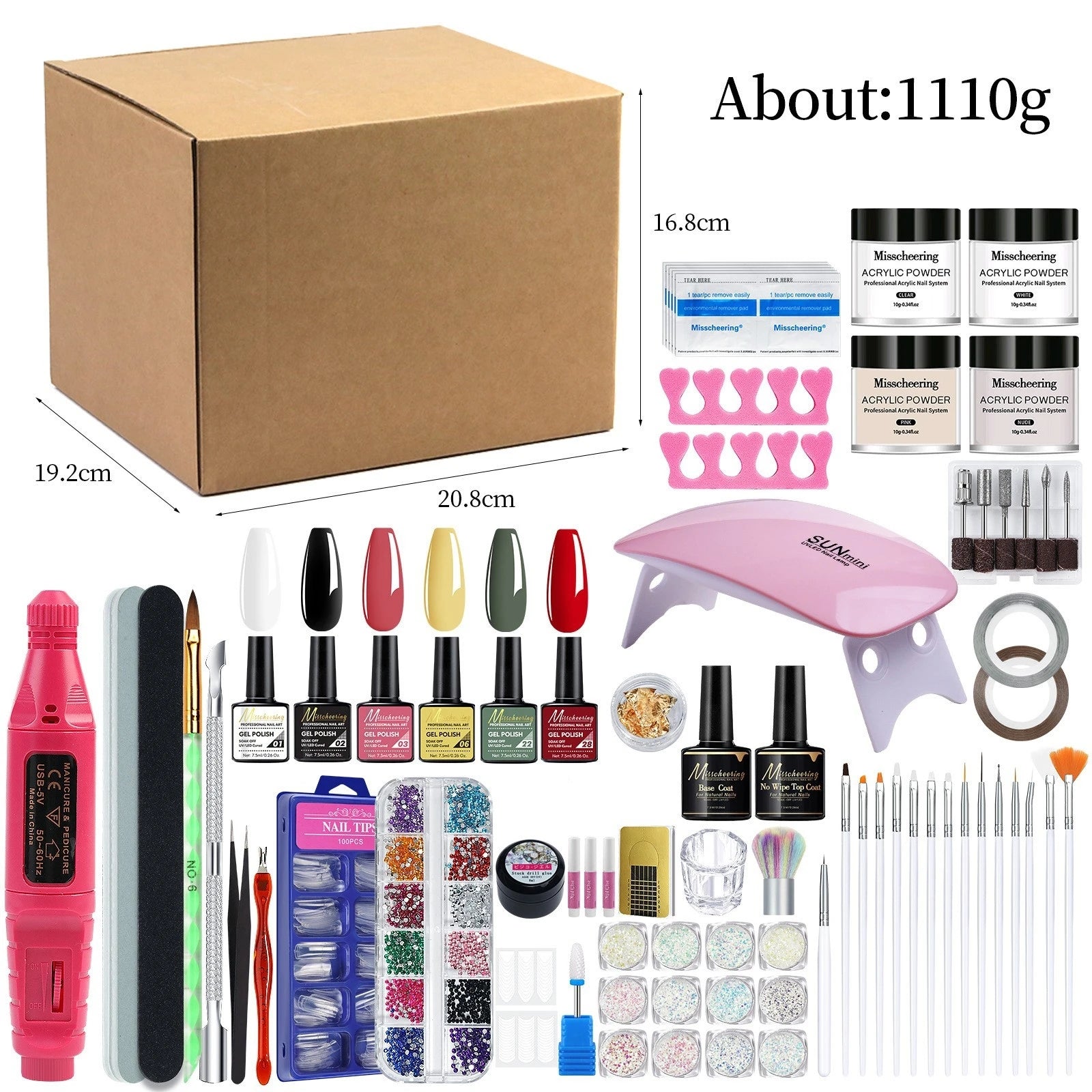 Gel Polish Set Nail Art Kit with UV LED Lamp - Complete Beginner Manicure Tools Kit Including Drill and Brushes for DIY Salon
