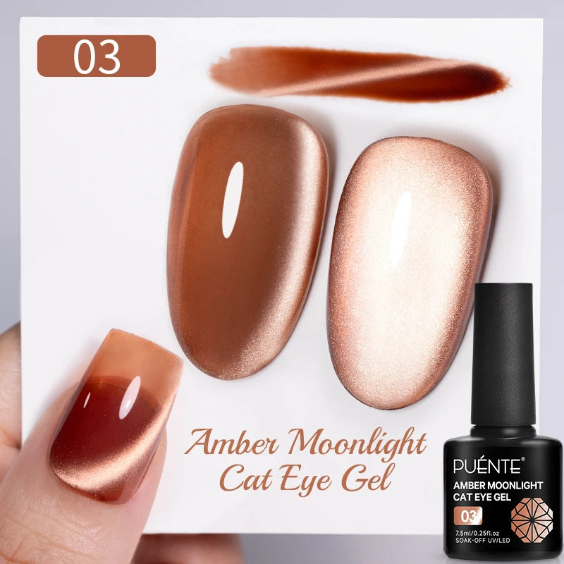 PUETNE 7.5ML Amber Moonlight Cat Magnetic Gel Nail Polish Winter Nails Jelly Glass Cat Eye Soak Off UV Semi-Permanent Varnish