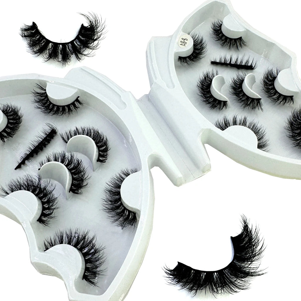 HBZGTLAD 5/8 Pairs of Natural Russian Striped Mink Lashes 3D False Lashes Volume Wavy False Lashes Eyelash Extensions Makeup