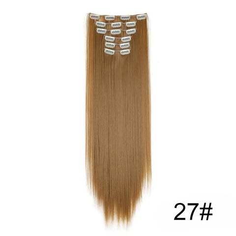 Synthetic 24Inch 16 Clips in Hair Extensions Long Straight Hairstyle Blonde Black Hairpieces Heat Resistant False Hair Daily Use
