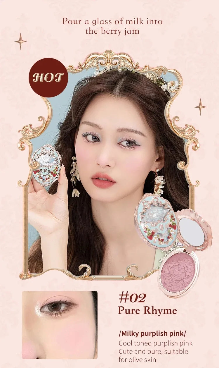 Flower Knows Strawberry Rococo Series Embossed Blush Fine Powder Makeup Smooth Long-Lasting Blusher Face Enhancing Makeup Color
