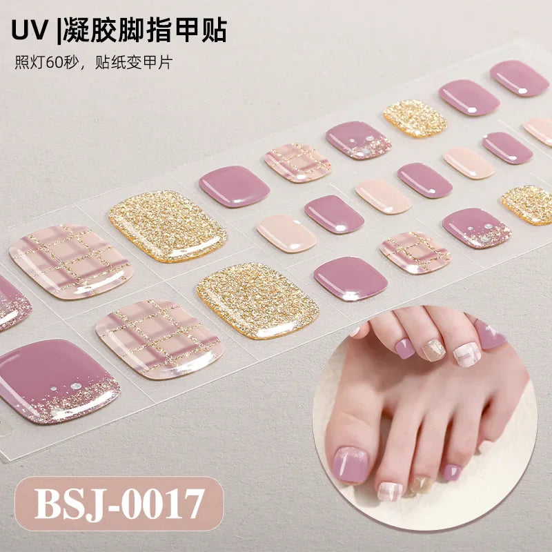 26Tips French Leopard Print UV Gel Toenail Sticker Bronzing Dye Gradient Cross-border Semi Baked Gel Nail Sticker UV Lamp Needed