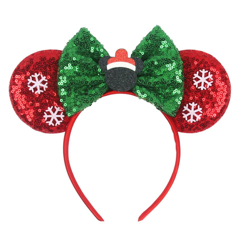 2023 Disney Christmas Mickey Ears Headband For Girls Sequins Bow Festivall Party Hairband DIY Hair Accessories