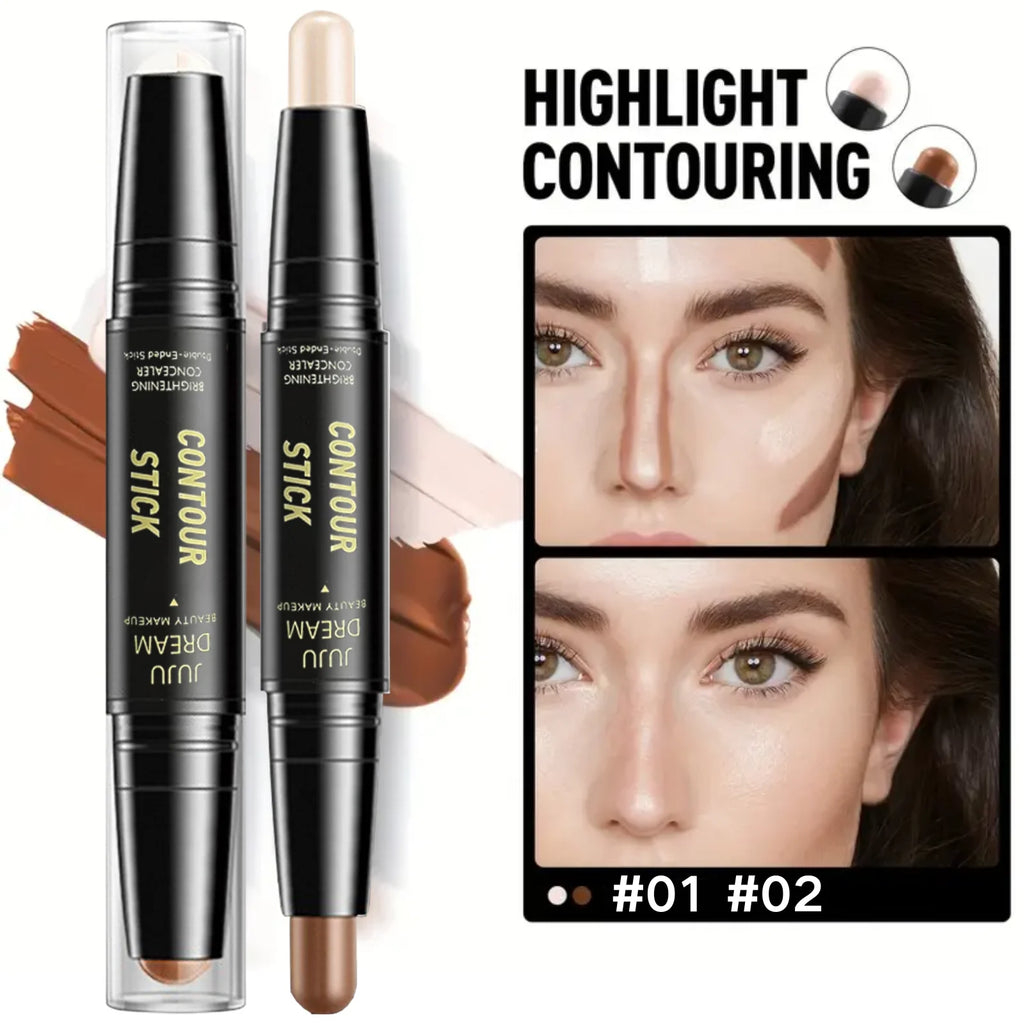 2pcs Dual-Ended Contour & Highlight Stick Set- Waterproof & Long-Lasting Dual-Purpose Concealer Highlighter Pen