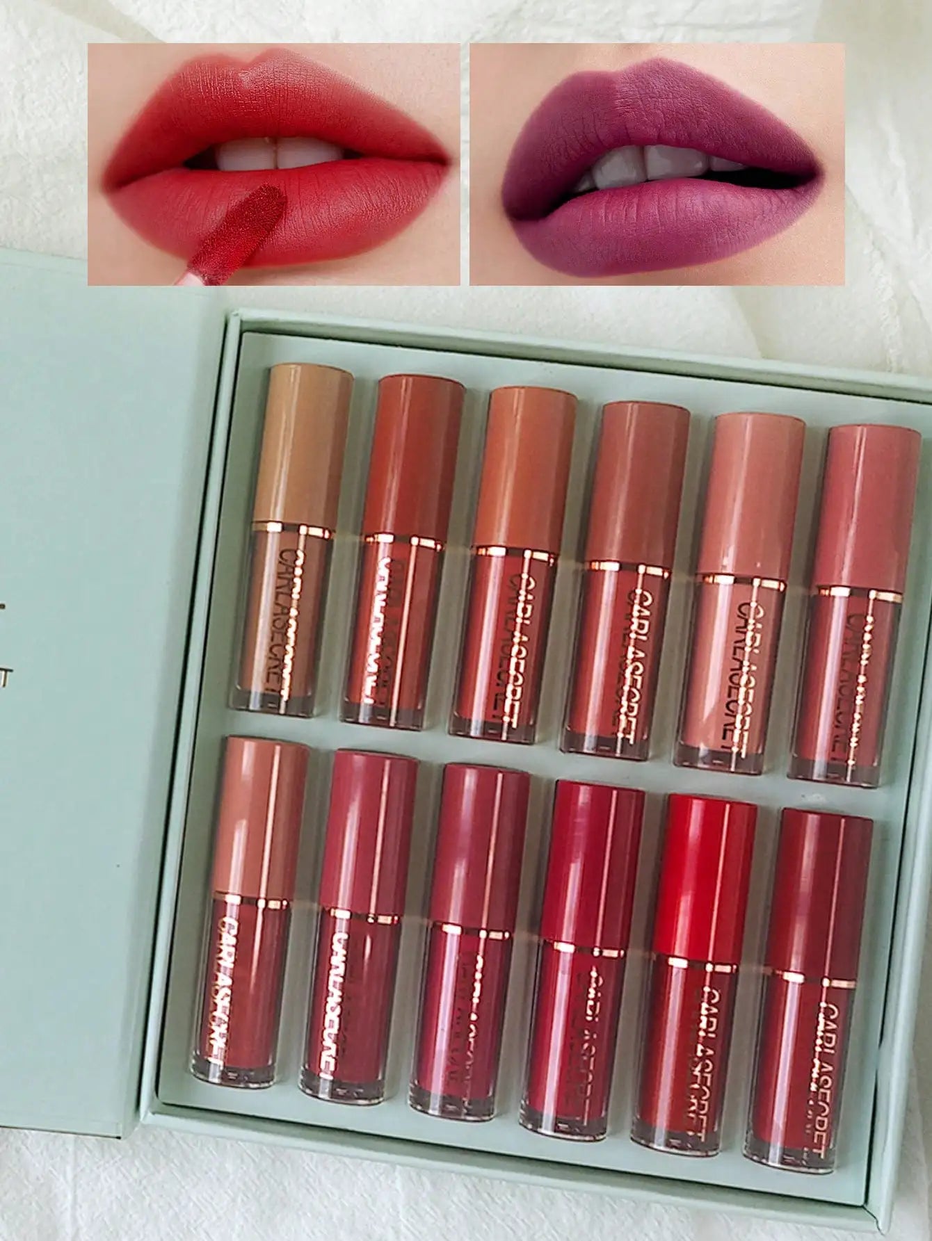 12pcs Matte Liquid Lipstick Set with 12pcs Lip Liners Non-Sticky Cup Lip Gloss Gift Box Lip Care Friendly