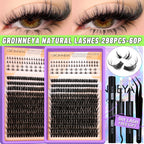 GROINNEYA Lashes Clusters Kit With Lash Bond And Seal And Eyelash Tweezers Waterproof Strong Hold DIY Lash Extension Kit Makeup