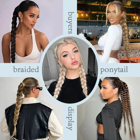 24 Inch Synthetic Long Braided Ponytail Hair Extensions for Women With Elastic Band  Hair Accessories