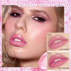 QIBEST Glitter Lipstick Lip Balm Color Change Transparent Moisturizing Crystal Jelly Pearlescent Lip Plumper Gloss Tint Cosmetic