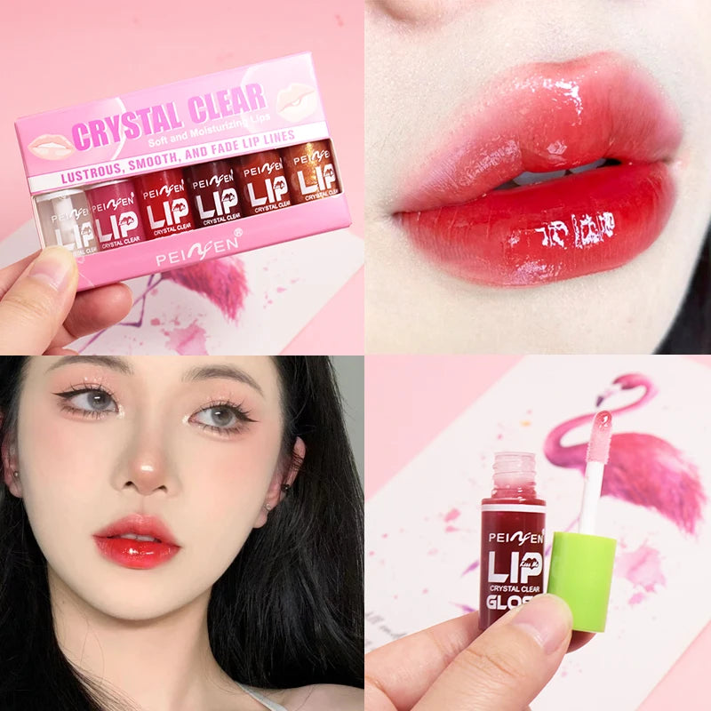 6pcs Moisturizing Lip Gloss Transparent Lip Oil Hydrating Lip Glaze Lip Plumper Hydrating Make Up Liquid Lipstick Lips Cosmetics