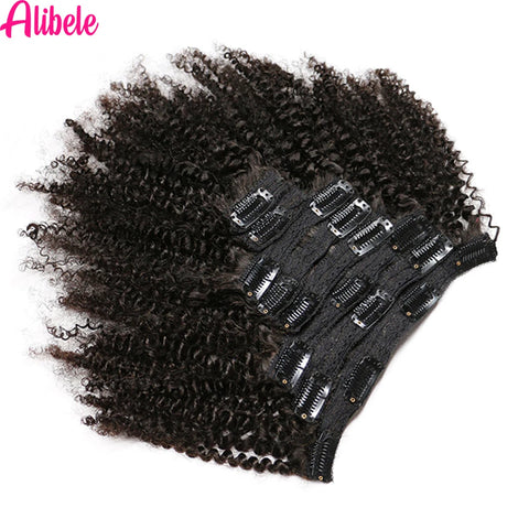 Alibele Mongolian Afro Kinky Clips In Human Hair Extensions 8 Pieces 120G/Set Brazilian Remy Hair Clip In 10-24" Inch For Women