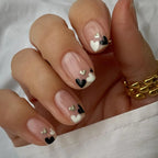 24 pieces of short square fake nails, featuring a halo dyed gradient heart and a colorful French design in European and American