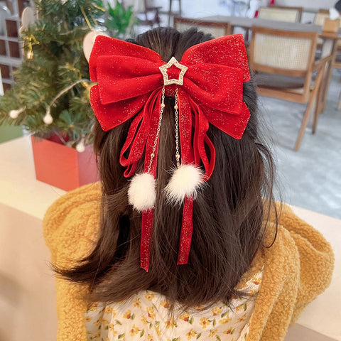 Red Golden Bow Hair Ornament Christmas New Year Accessories Hair Clips For Women Girls