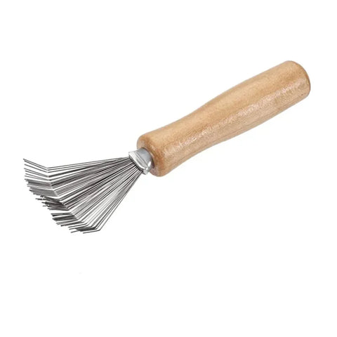 1pc Hair Brush Cleaner Mini Dirt Remover Home Travel Salon Rake with Metal Wire Portable Comb Brush Wooden Handle Cleaning Tools