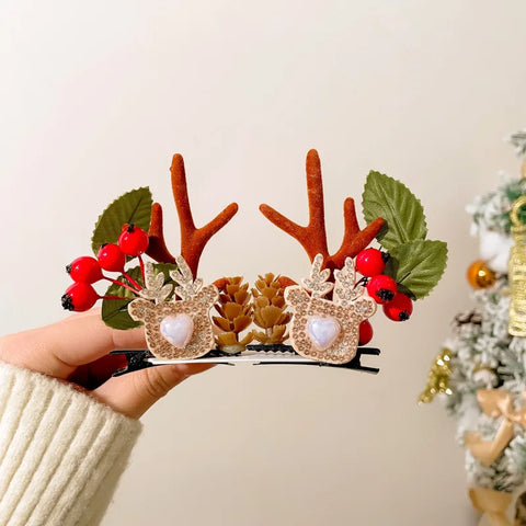 Cute Antlers Hair Clips Christmas Hairpin Girl Heart Elk Clips Xmas Winter Hairpin Children Headdress Antler Hair Accessories