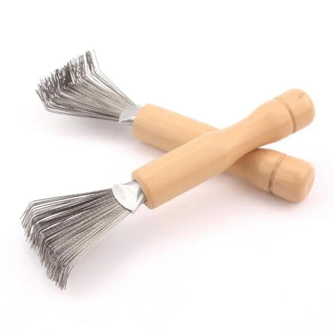 Hair Brush Cleaner Mini Hair Dirt Remover Home Travel Salon Rake with Metal Wire Portable Comb Brush Wooden Handle Cleaning Tool