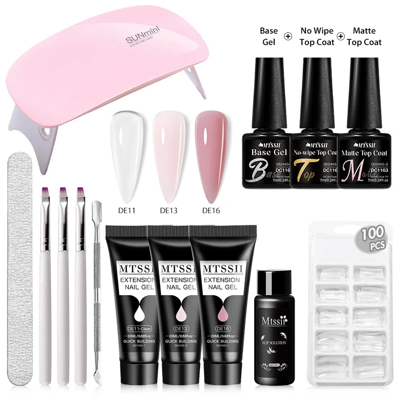 Mtssii 17PCS/Set 20ml Nail Extension Gel Set Builder UV Gel for Nails With 6W UV LED Lamp Nail Extension Tools Kit For Beginner