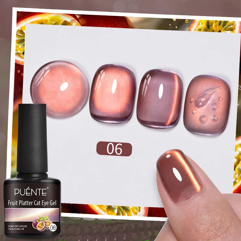 PUENTE 7.5ML Sparkling Pinkish Purple Laser Cat Magnetic Gel Nail Polish Holographic Rainbow Effect Soak Off UV Nail Art Varnish